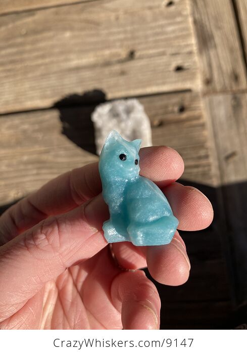 Tiny Amazonite Carved Kitty Cat Figurine and Crystal Base - #r4DXBTW9eY4-8