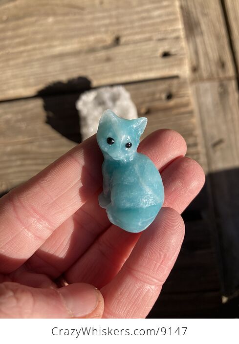 Tiny Amazonite Carved Kitty Cat Figurine and Crystal Base - #r4DXBTW9eY4-6