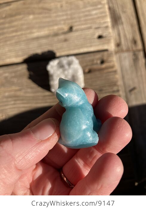 Tiny Amazonite Carved Kitty Cat Figurine and Crystal Base - #r4DXBTW9eY4-7