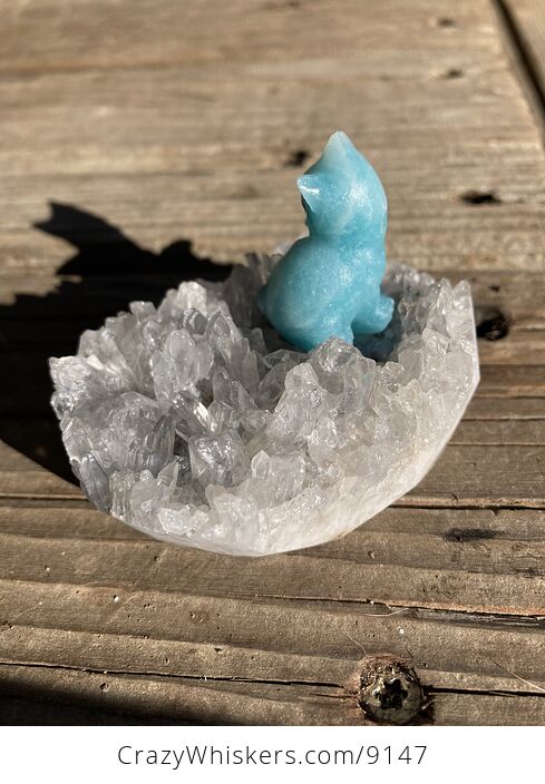 Tiny Amazonite Carved Kitty Cat Figurine and Crystal Base - #r4DXBTW9eY4-3
