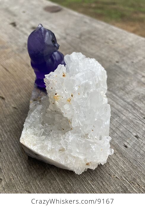 Tiny Carved Kitty Cat Purple Fluorite Figurine and Crystal Base - #tfCcBxcCJbg-5