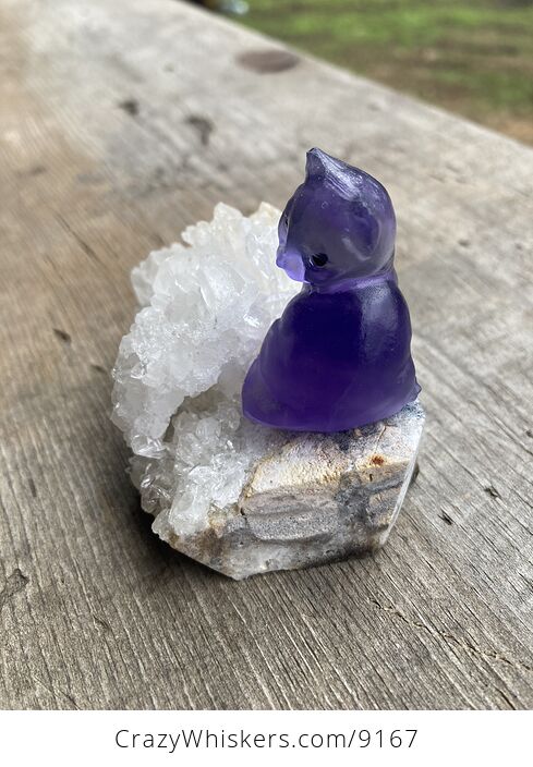 Tiny Carved Kitty Cat Purple Fluorite Figurine and Crystal Base - #tfCcBxcCJbg-3