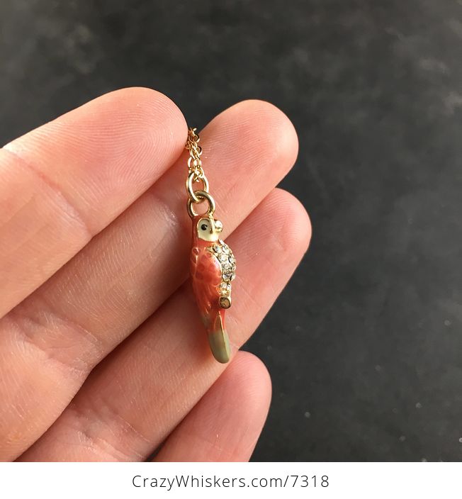 Tiny Enamel and Rhinestone Parrot Pendant Jewelry Necklace - #LihaksCLYW4-4