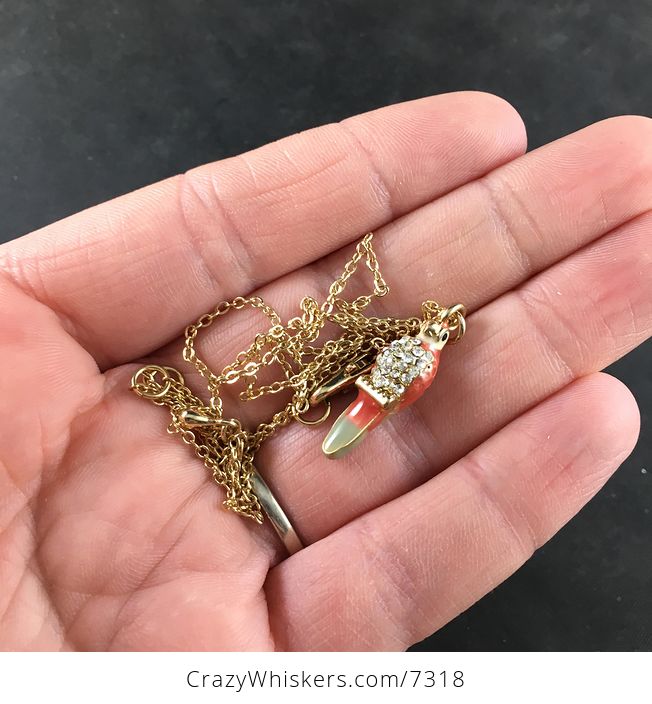 Tiny Enamel and Rhinestone Parrot Pendant Jewelry Necklace - #LihaksCLYW4-2