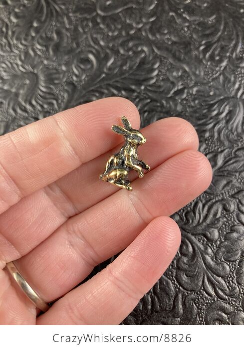 Tiny Miniature Brass Bunny Rabbit Figurine - #ygNxW7Y0jwU-2