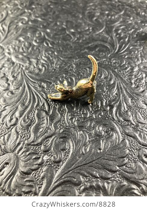 Tiny Miniature Brass Stretching Kitty Cat Feline Figurine - #sxSpbXQ1lZE-5