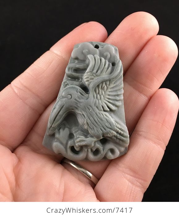 Toucan Bird Carved Ribbon Jasper Stone Pendant Jewelry - #krU6QrIsJ8U-1