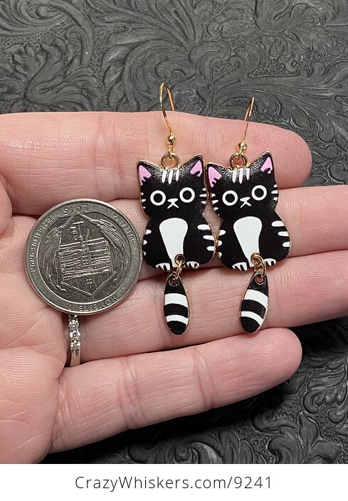 Tuxedo Cat Dangly Tail Earrings - #Djt7a9YevDk-4