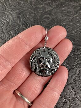 Unisex Carved Male Lion Face in Magnetic Hematite Stone Jewelry Pendant #RfQ9KDseD6Y