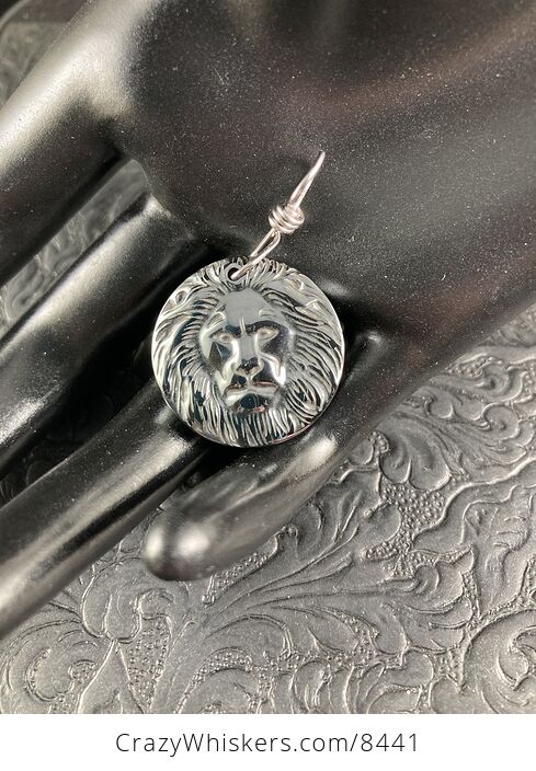 Unisex Carved Male Lion Face in Magnetic Hematite Stone Jewelry Pendant - #RfQ9KDseD6Y-5