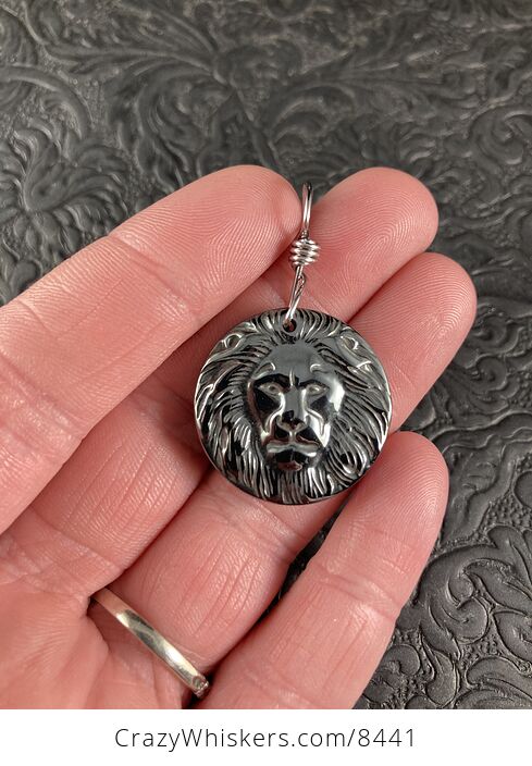 Unisex Carved Male Lion Face in Magnetic Hematite Stone Jewelry Pendant - #RfQ9KDseD6Y-1
