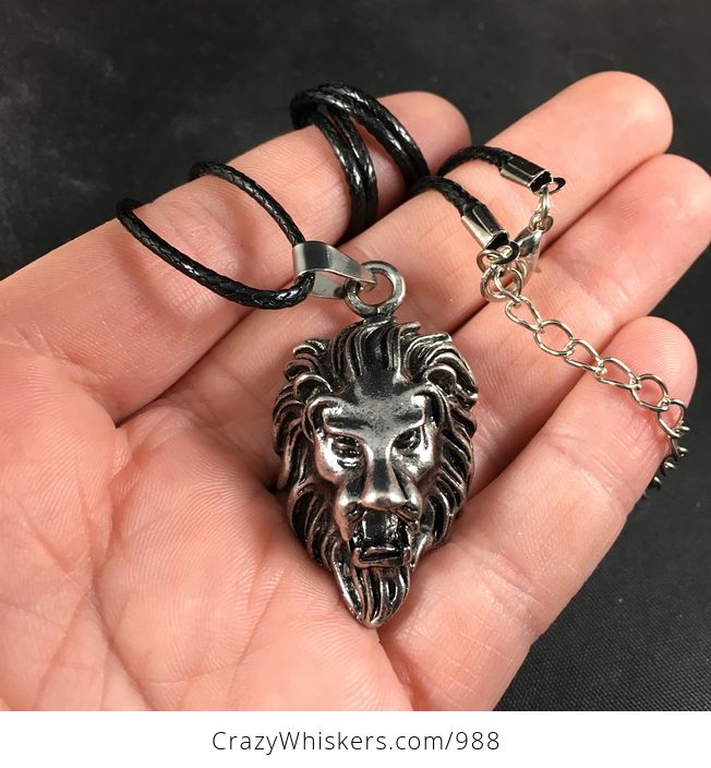 Unisex Stainless Steel Angry Lion Head Pendant Necklace - #EQa9mWdedjE-1