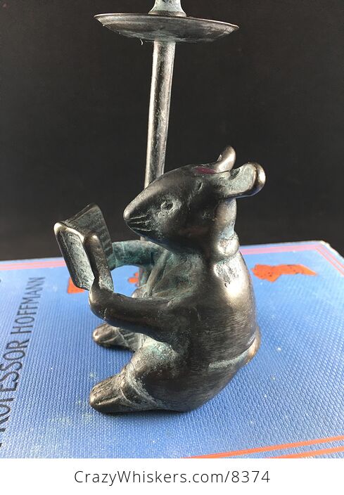 Verdigris Patina Brass Reading Mouse Candle Holder - #Zyv6GGQ0x4w-4