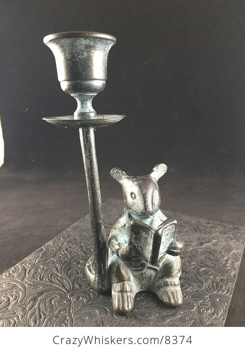 Verdigris Patina Brass Reading Mouse Candle Holder - #Zyv6GGQ0x4w-2