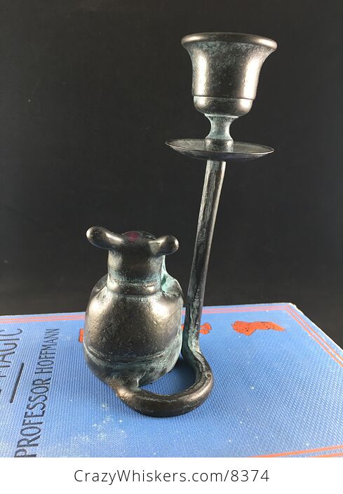 Verdigris Patina Brass Reading Mouse Candle Holder - #Zyv6GGQ0x4w-6