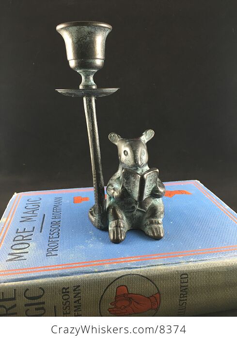 Verdigris Patina Brass Reading Mouse Candle Holder - #Zyv6GGQ0x4w-1
