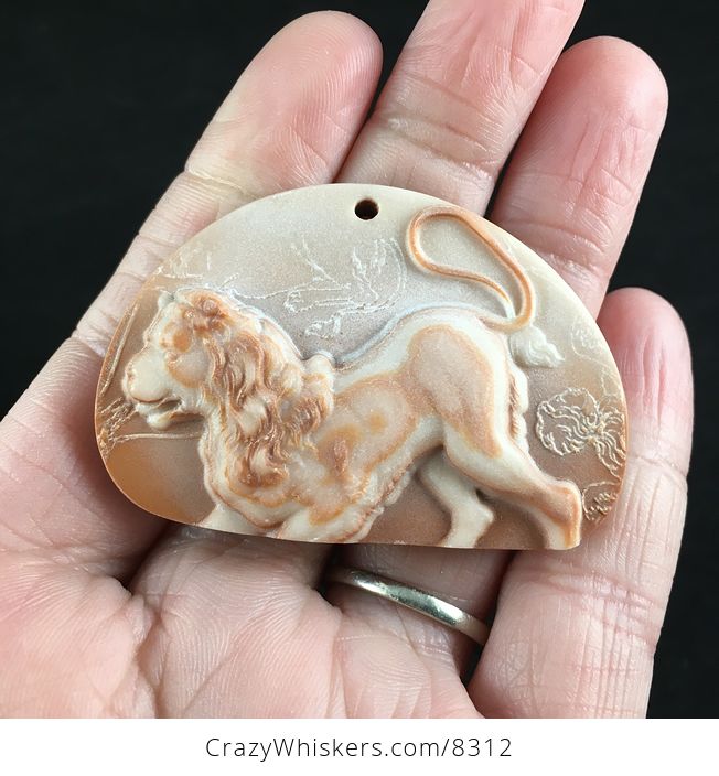 Victorian Styled Male Lion Carved Red Malachite Stone Pendant Jewelry - #jrfjEhw926E-1