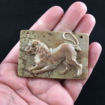 Victorian Styled Male Lion Carved Ribbon Jasper Stone Pendant Jewelry #SGYn0botcyI