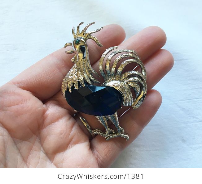 Vintage Beautiful Fancy Silver Tone and Blue Stone Rooster Brooch Pin Shipping Included in Price - #7s3EVRjlBx0-2