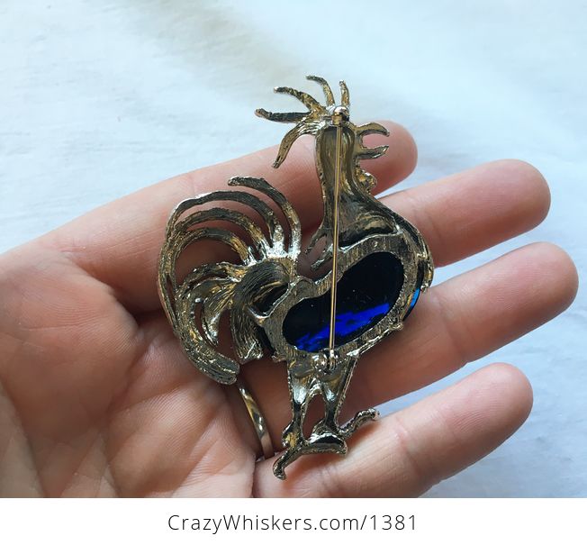 Vintage Beautiful Fancy Silver Tone and Blue Stone Rooster Brooch Pin Shipping Included in Price - #7s3EVRjlBx0-3