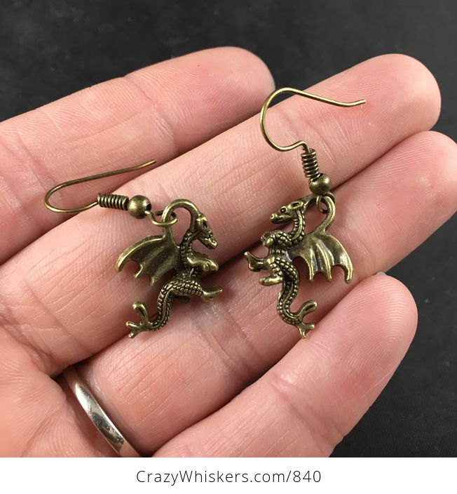 Vintage Bronze Toned Dragon Earrings - #yTGBwtDj4S0-1