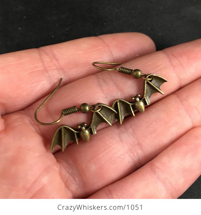 Vintage Bronze Toned Flying Vampire Bat Earrings - #F2M21EEKaD8-2