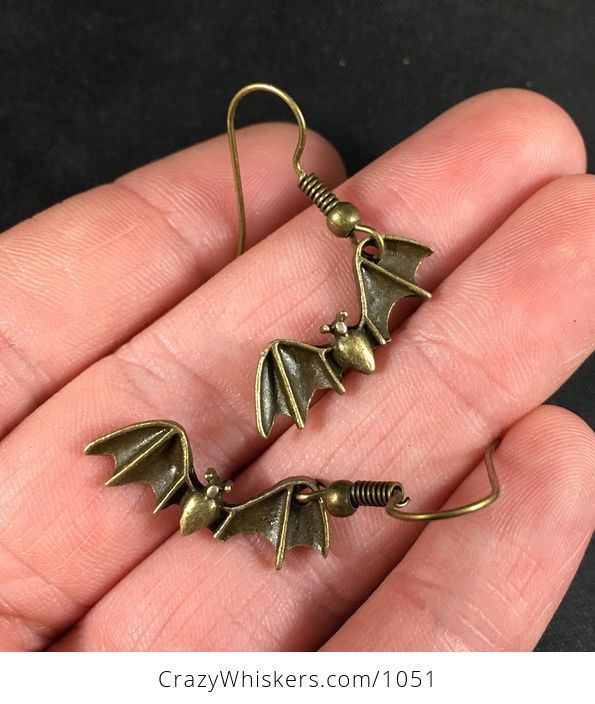 Vintage Bronze Toned Flying Vampire Bat Earrings - #F2M21EEKaD8-1