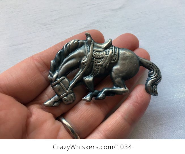 Vintage Bucking Bronco Rodeo Horse Brooch in Silver Tone - #wj3dArCMAlY-1