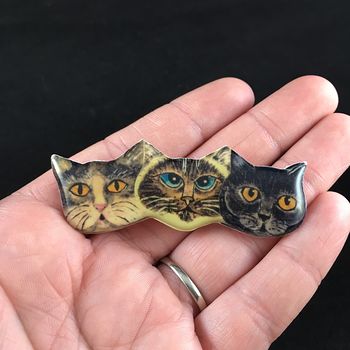 Vintage Cat Faces Jewelry Brooch Pin #qgAZMHBQocI