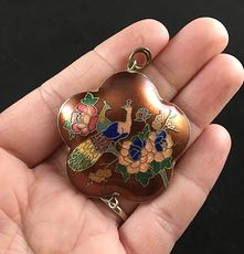 Vintage Cloisonne Peacock and Flower Jewelry Pendant #0E6iWkiuAWM