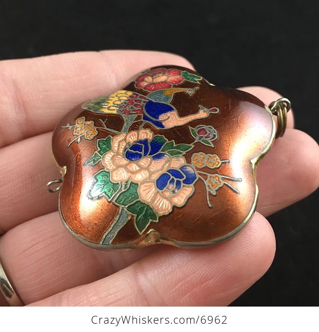 Vintage Cloisonne Peacock and Flower Jewelry Pendant - #0E6iWkiuAWM-3