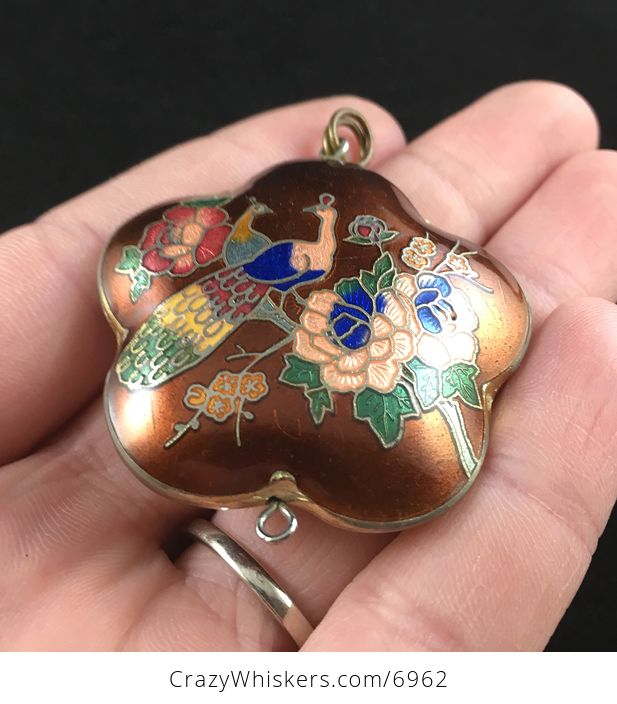 Vintage Cloisonne Peacock and Flower Jewelry Pendant - #0E6iWkiuAWM-2
