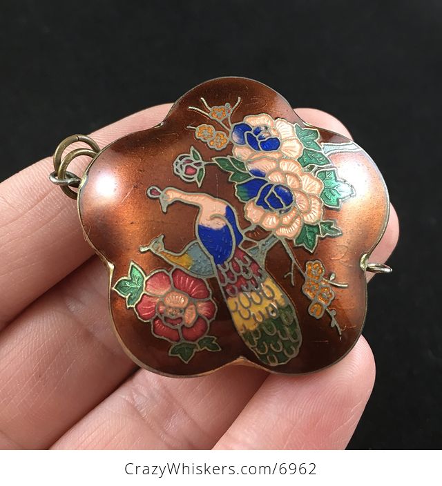 Vintage Cloisonne Peacock and Flower Jewelry Pendant - #0E6iWkiuAWM-5