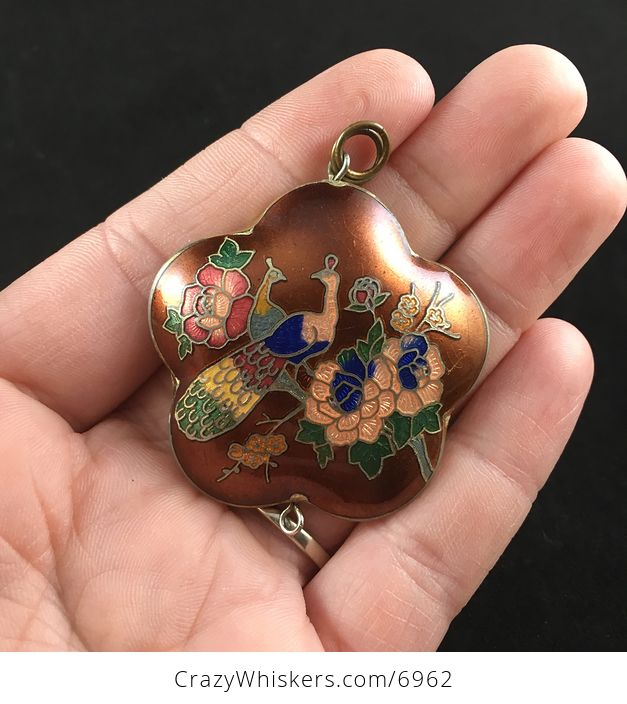 Vintage Cloisonne Peacock and Flower Jewelry Pendant - #0E6iWkiuAWM-1