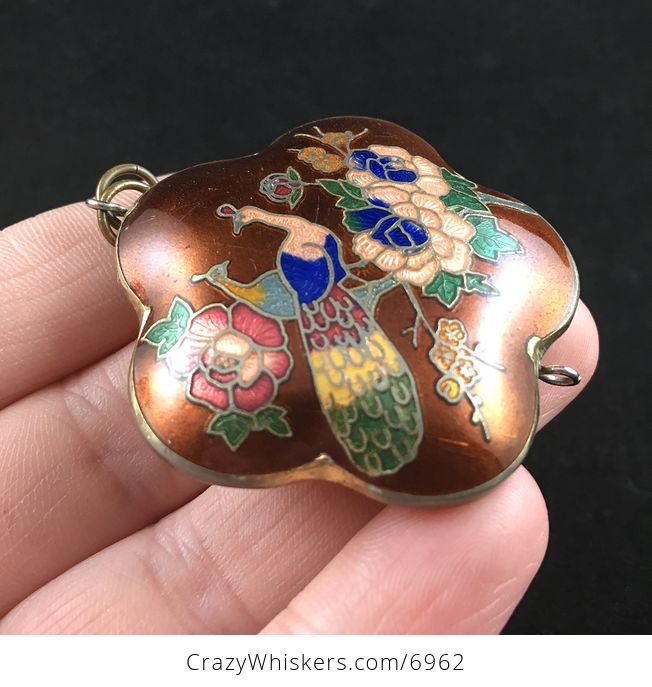 Vintage Cloisonne Peacock and Flower Jewelry Pendant - #0E6iWkiuAWM-4