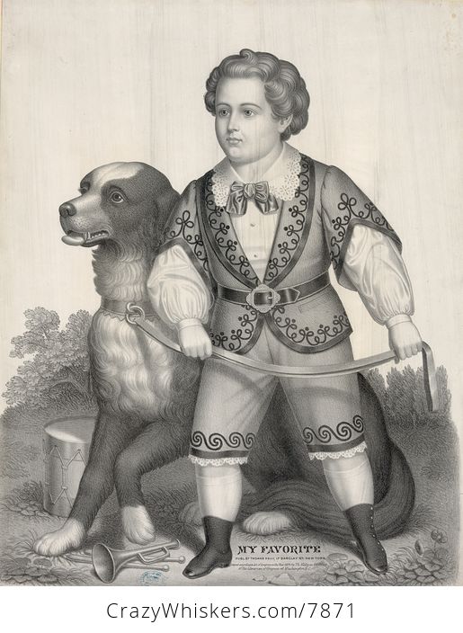 Vintage Digital Image of a Boy Holding His Dogs Leash C 1874 - #Heu7vtofpnw-1