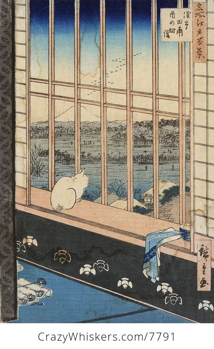 Vintage Digital Image of a Cat in a Window with a View of Mount Fuji - #tjpgBk9YEGQ-1