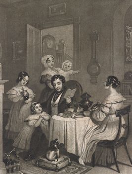 Vintage Digital Image of a Dog and Gathered Family in a Parlor #e5cfJVYfSGM