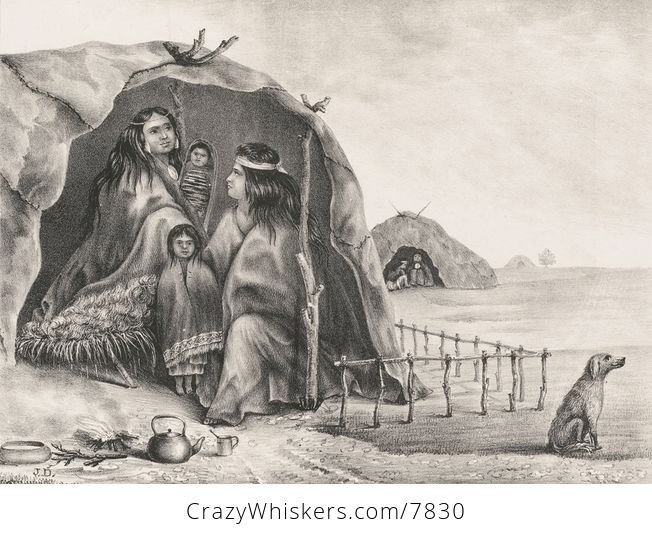 Vintage Digital Image of a Dog near a Native South American Family Sitting Inside a Wigwam C 1841 - #RV1JjWGHbvw-1