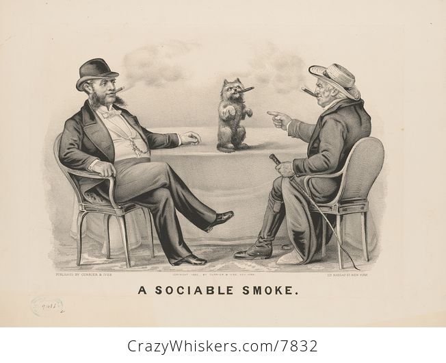 Vintage Digital Image of a Dog Smoking a Cigar with Men C 1880 - #F8SJauHi93g-1