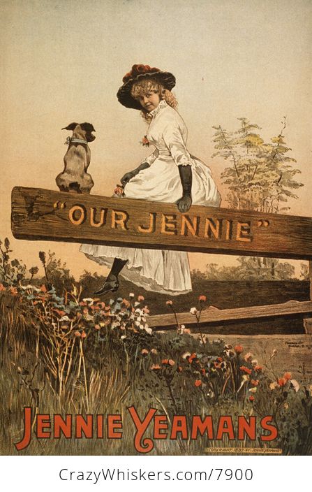 Vintage Digital Image of a Girl and Dog Sitting on a Wooden Board with Our Jennie Text C1887 - #6aJJfQGujJQ-1