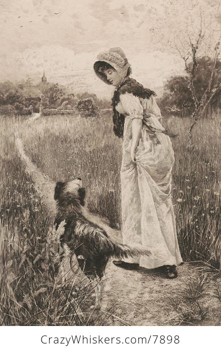 Vintage Digital Image of a Girl and Dog Walking Along a Path C 1887 - #VEGOFC7E3Gc-1