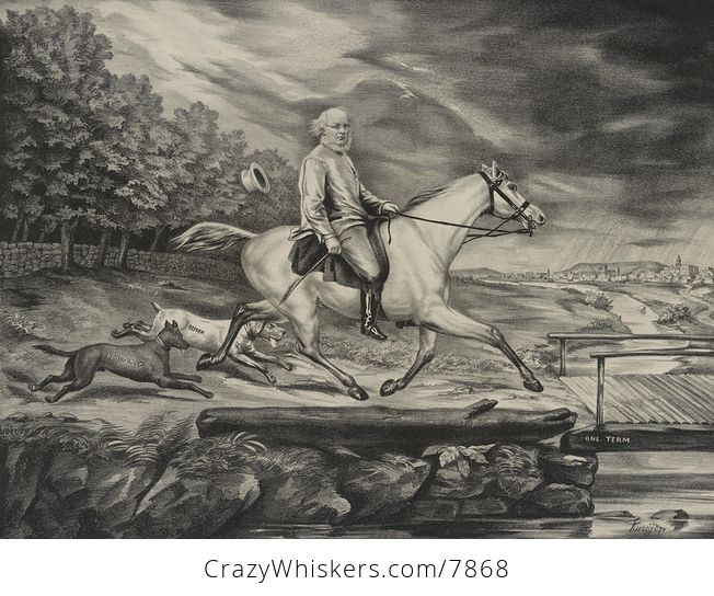 Vintage Digital Image of a Horseback Man Crossing a Bridge - #lAGpGQhrkLs-1