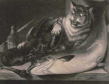 Vintage Digital Image of a Lobster Pinching a Cat by a Fish #DaP19fL2ZuU