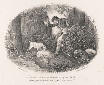 Vintage Digital Image of a Man with Hunting Dogs and a Deer C 1824 #MRoj1R5W36U
