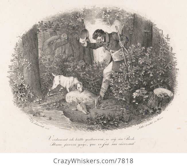 Vintage Digital Image of a Man with Hunting Dogs and a Deer C 1824 - #MRoj1R5W36U-1