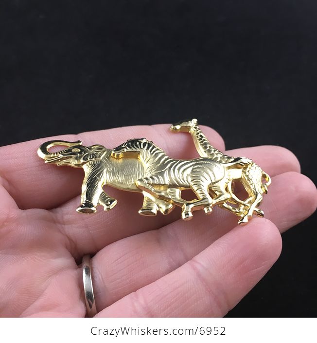 Vintage Elephant Zebra and Giraffe Brooch Pin Jewelry - #jhenLhJGHa0-2