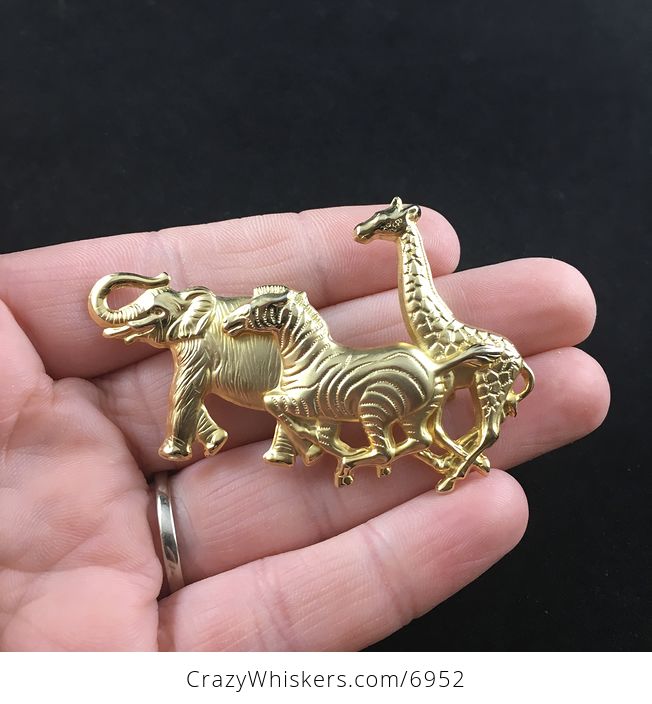 Vintage Elephant Zebra and Giraffe Brooch Pin Jewelry - #jhenLhJGHa0-1