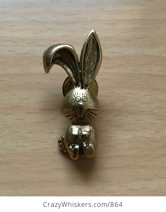 Vintage Gold Tone Bunny Rabbit with One Floppy Ear Brooch Pin - #Os4hGv9KESU-1