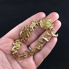 Vintage Gold Toned Noahs Ark Animal Jewelry Bracelet #3m7PPWO6CmA